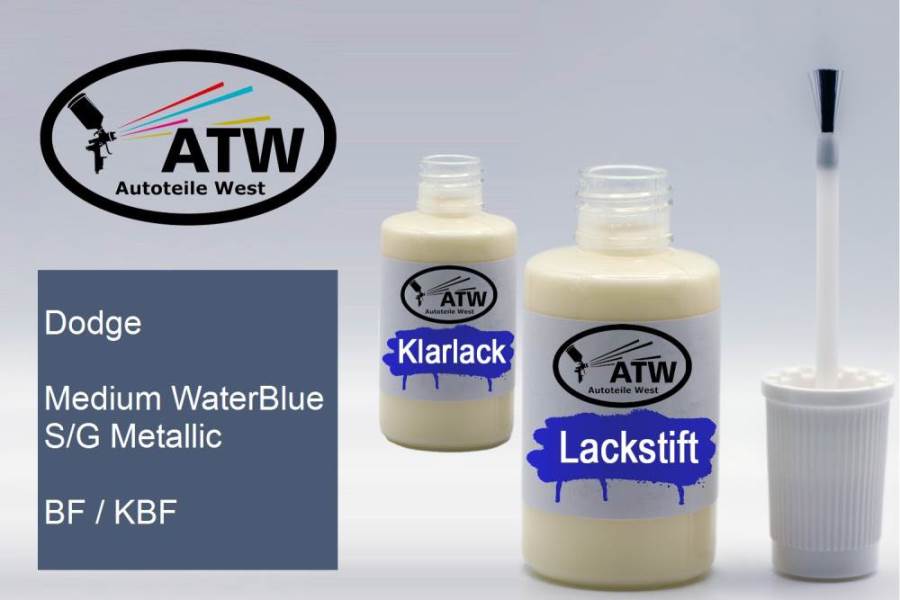 Dodge, Medium WaterBlue S/G Metallic, BF / KBF: 20ml Lackstift + 20ml Klarlack - Set, von ATW Autoteile West.